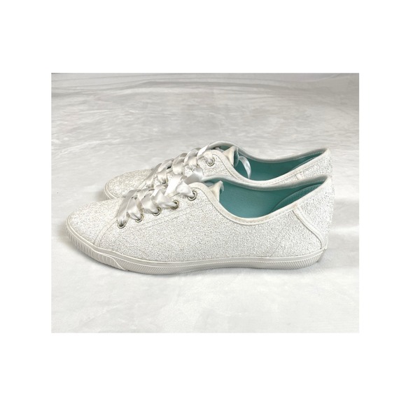 Kate Spade New York Womens White Glitter Ribbon Lace Up Bridal Sneakers Size 7 - Picture 2 of 5